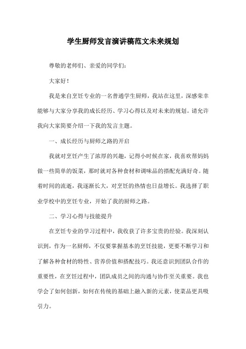 学生厨师发言演讲稿范文未来规划