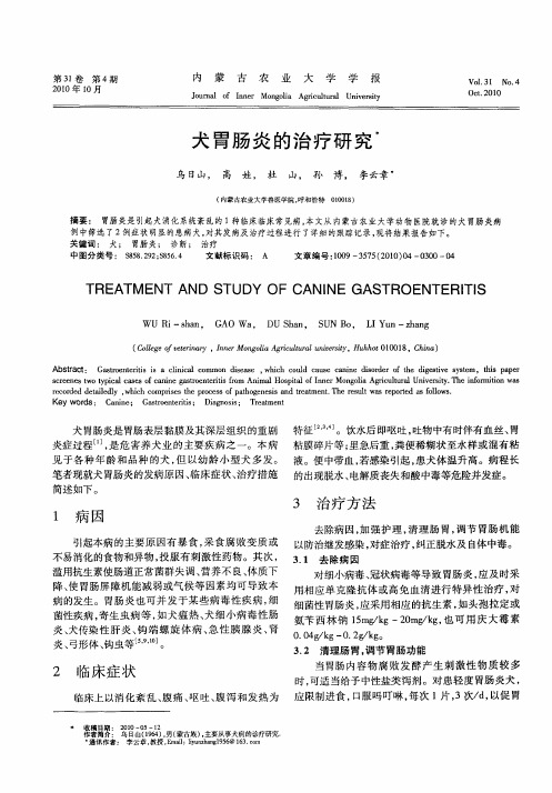 犬胃肠炎的治疗研究