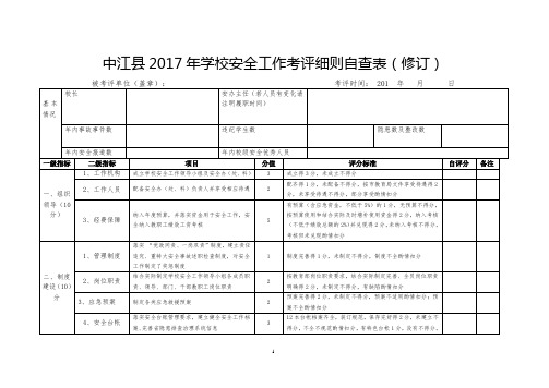 中江县学校安全工作考评表(2017年修订)