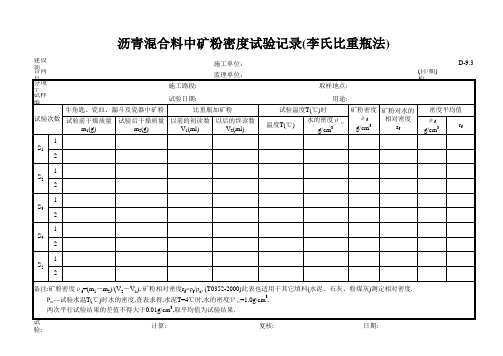 D-9.3 沥青混合料中矿粉密度试验记录