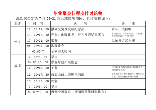 毕业聚会行程安排