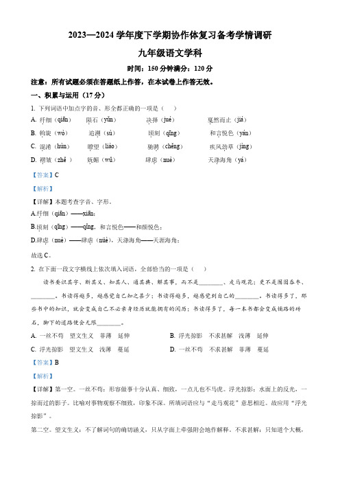 精品解析：2024年辽宁省沈阳市协作体中考零模语文试题(解析版)