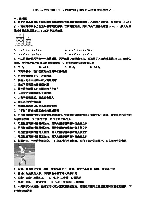 天津市汉沽区2019年八上物理期末模拟教学质量检测试题之一