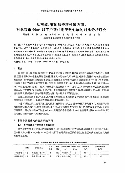 从节能、节地和经济性等方面,对北京市90m2以下户型住宅层数影响的对比分析研究
