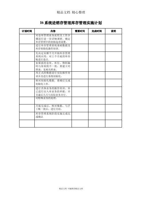 I6系统进销存管理库存管理实施计划