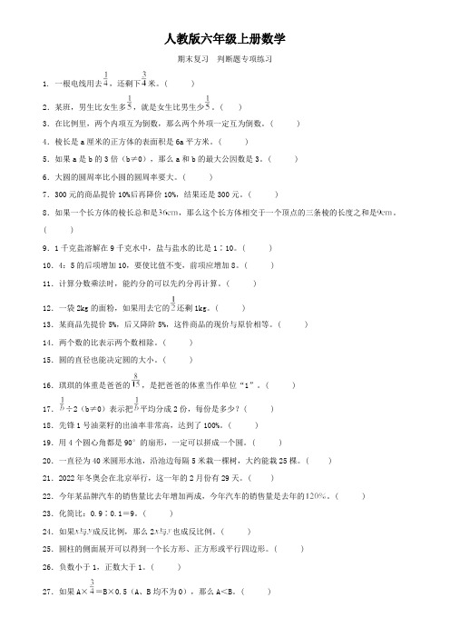 人教版六年级上册数学   期末复习   判断题   专项练习