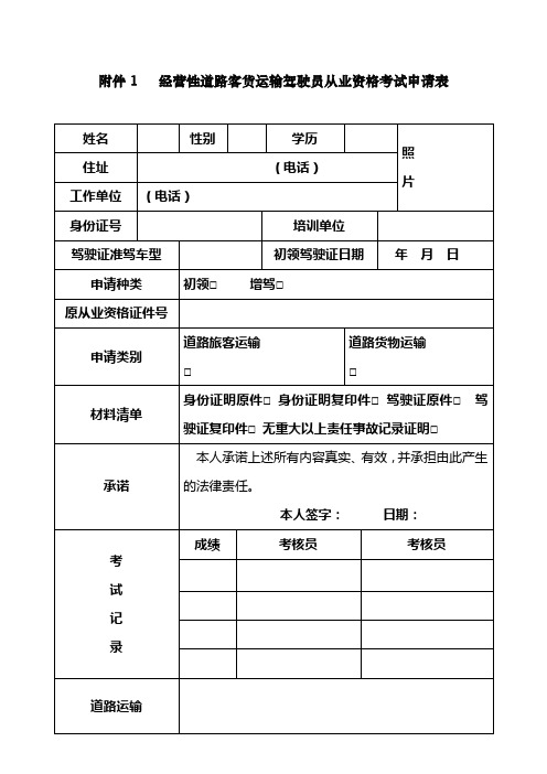 经营性道路客货运输驾驶员从业资格考试申请表