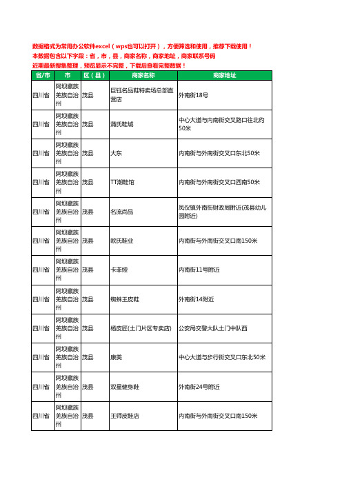 2020新版四川省阿坝藏族羌族自治州茂县鞋工商企业公司商家名录名单黄页联系电话号码地址大全13家