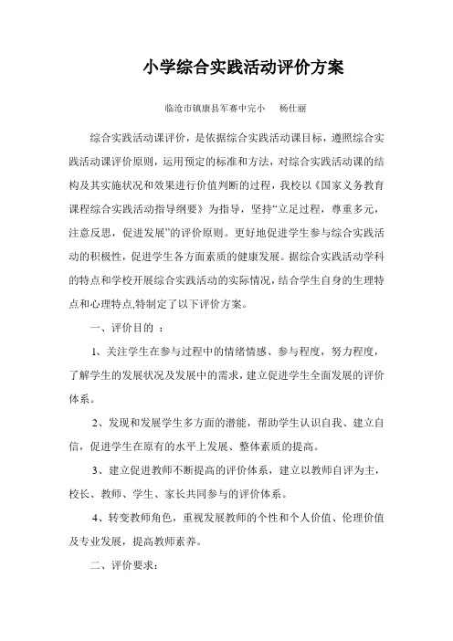 杨仕丽小学综合实践活动评价