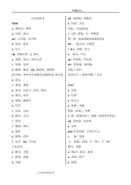 九年级英语单词表[中文](最新整理)