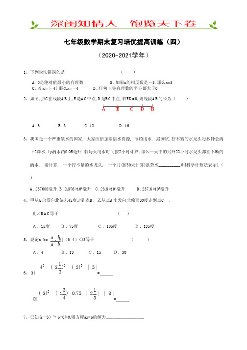 七年级数学期末复习培优提高训练(四)