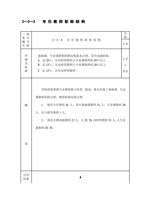 2—2—3    专 任 教 师 职 称 结 构