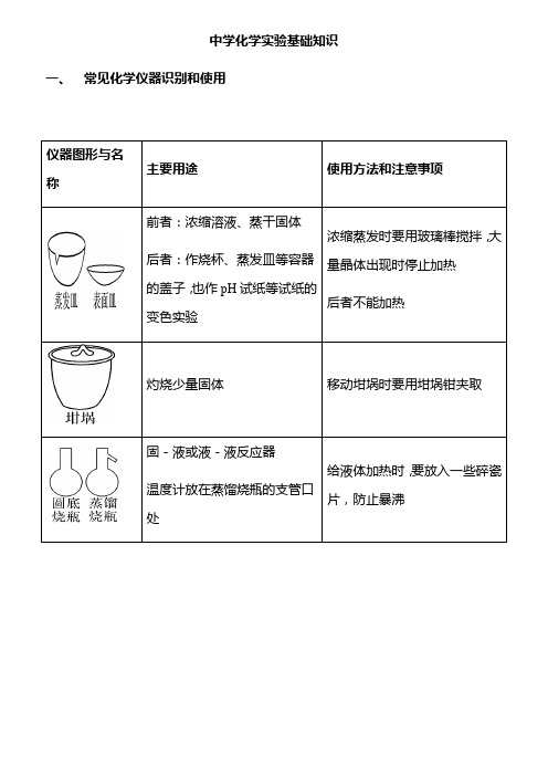 中学化学实验基础知识