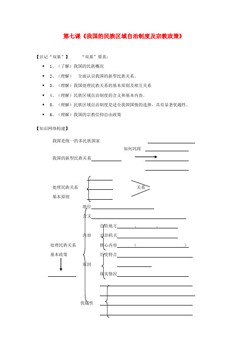 高中政治 3.7《我国的民族区域自治制度及宗教政策》学案 新人教版必修2高三