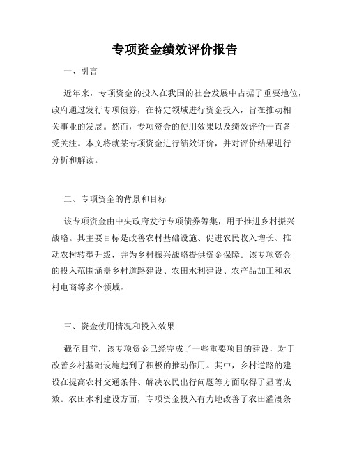 专项资金绩效评价报告