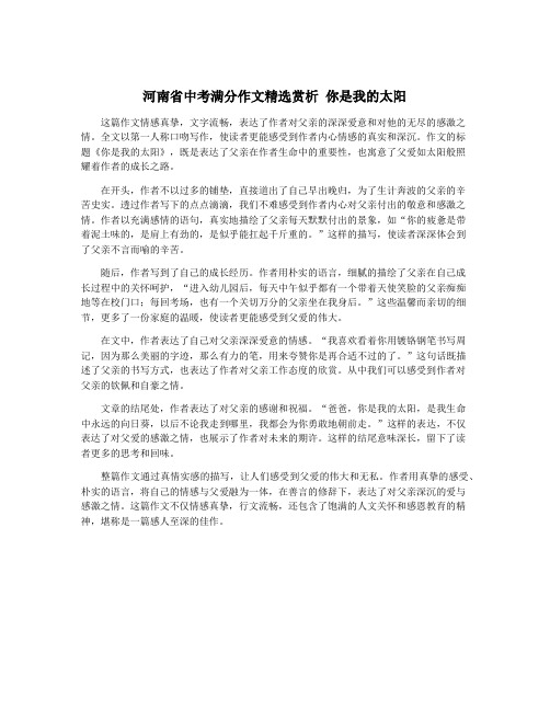 河南省中考满分作文精选赏析 你是我的太阳