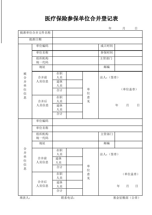 四平市医疗保险参保单位合并登记表