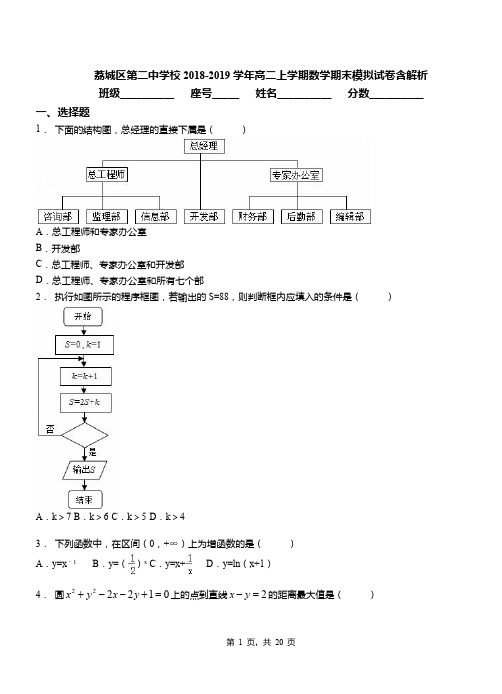 荔城区第二中学校2018-2019学年高二上学期数学期末模拟试卷含解析