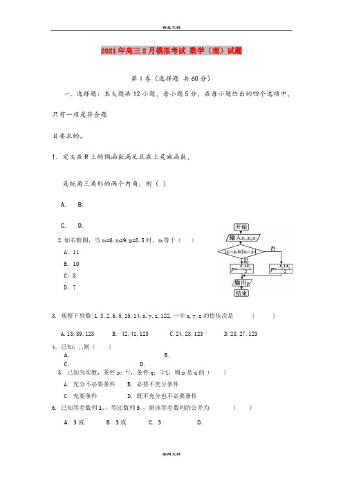 2021年高三2月模拟考试 数学(理)试题