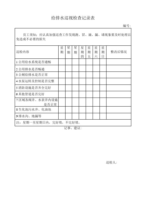 给排水巡视检查记录表