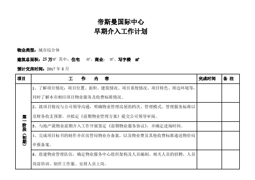 物业早期介入工作计划表