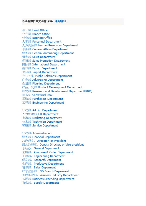 外企各部门英文名称