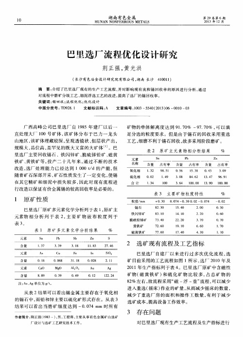 巴里选厂流程优化设计研究