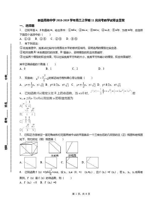 新县高级中学2018-2019学年高三上学期11月月考数学试卷含答案