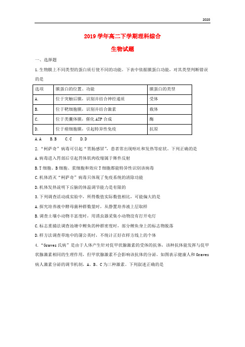 2020学年高二生物下学期期末考试试题 新人教版(1)