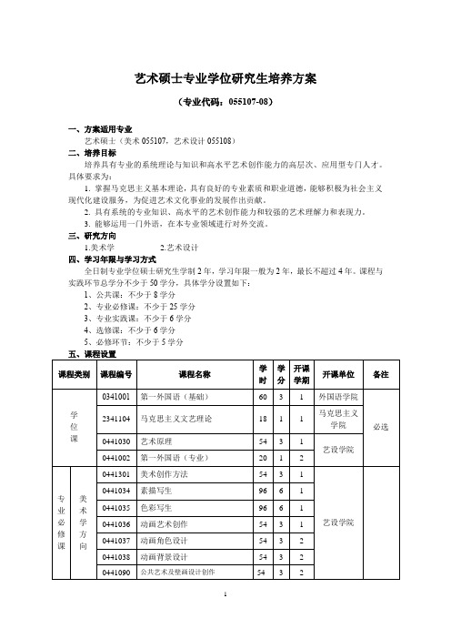 艺术硕士专业学位研究生培养方案