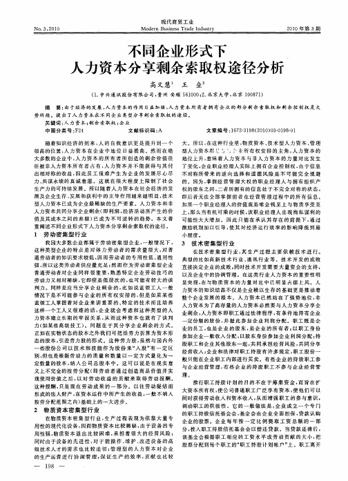 不同企业形式下人力资本分享剩余索取权途径分析