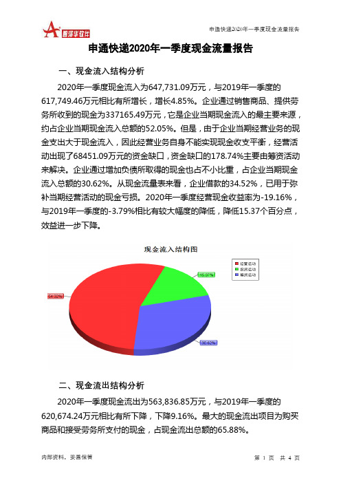 申通快递2020年一季度现金流量报告