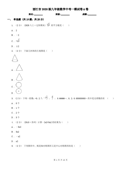 丽江市2020版九年级数学中考一模试卷A卷