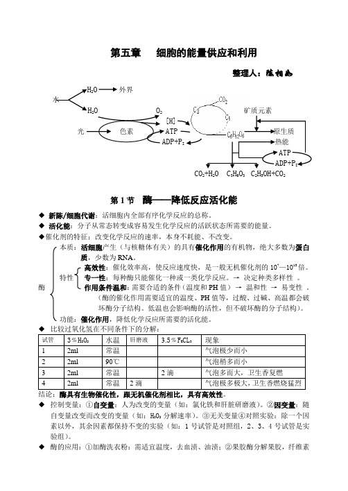 高一生物  必修1 第5-6章  知识点归纳