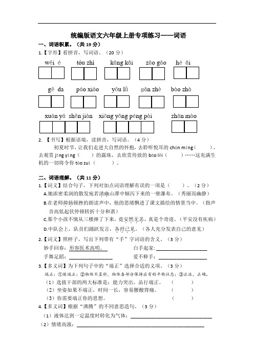 统编版语文六年级上册专项练习——词语及答案