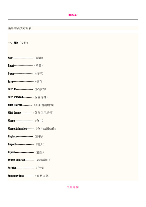 3dmax9菜单中英文对照表