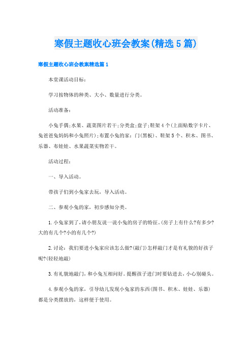 寒假主题收心班会教案(精选5篇)