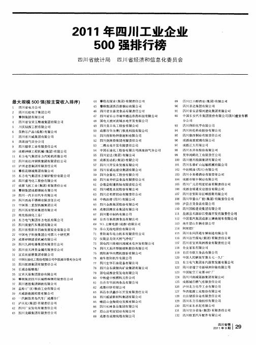 2011年四川工业企业500强排行榜