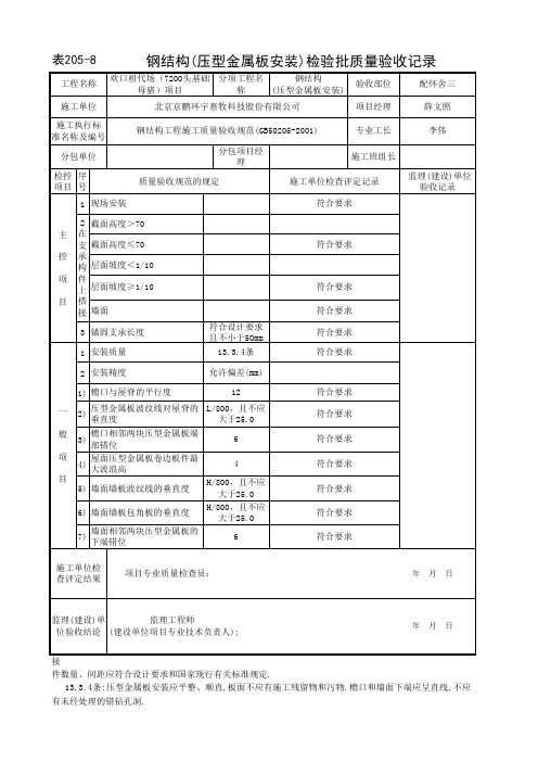 钢结构(压型金属板安装)检验批质量验收记录8