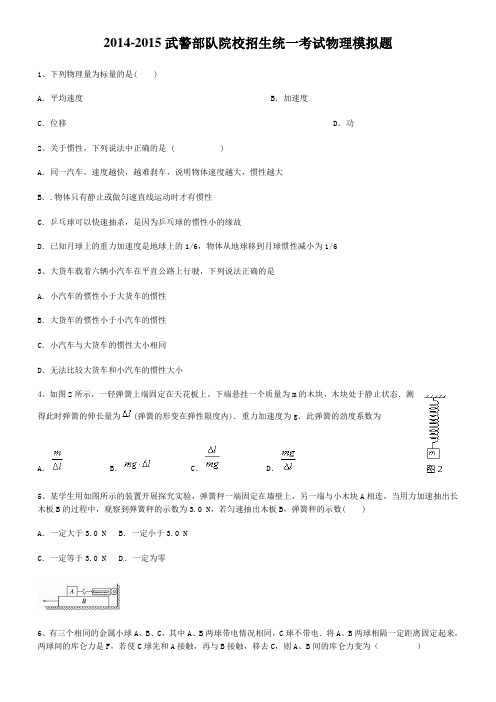 2014-2015武警部队院校招生统一考试物理模拟题