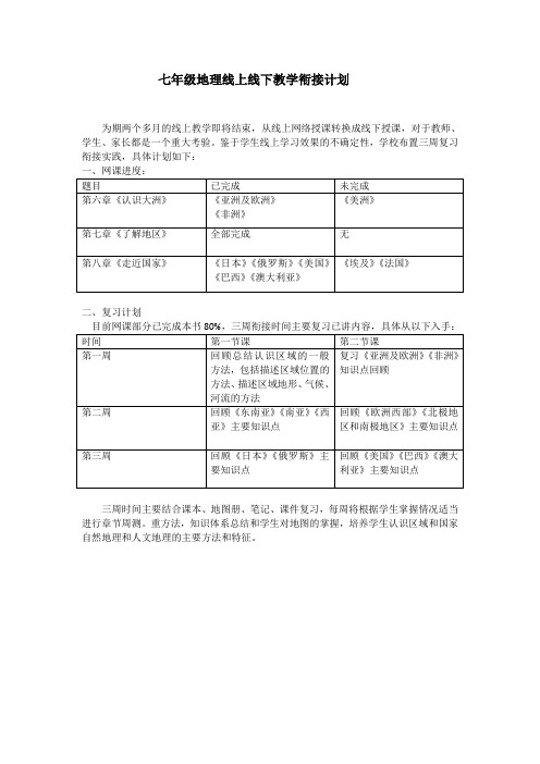 七年级地理教学衔接计划