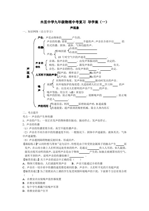 木里中学九年级物理中考复习 导学案声现象