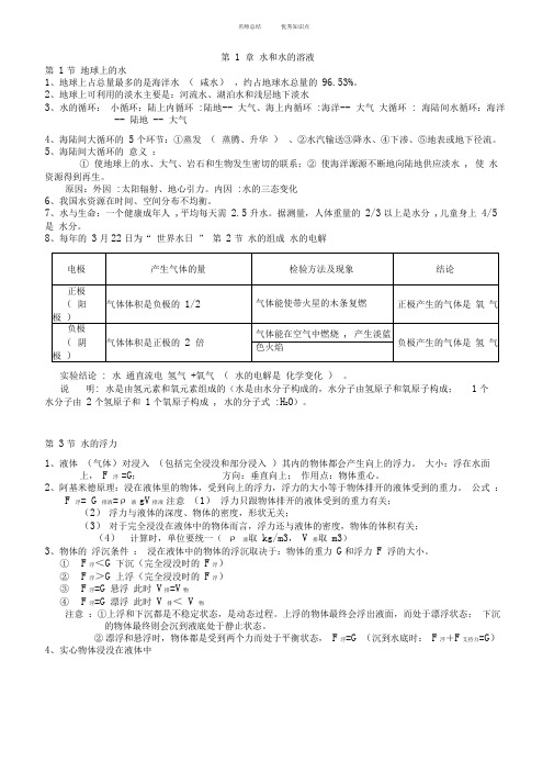 浙教版八年级上册科学知识点汇总(最新版-超实用)