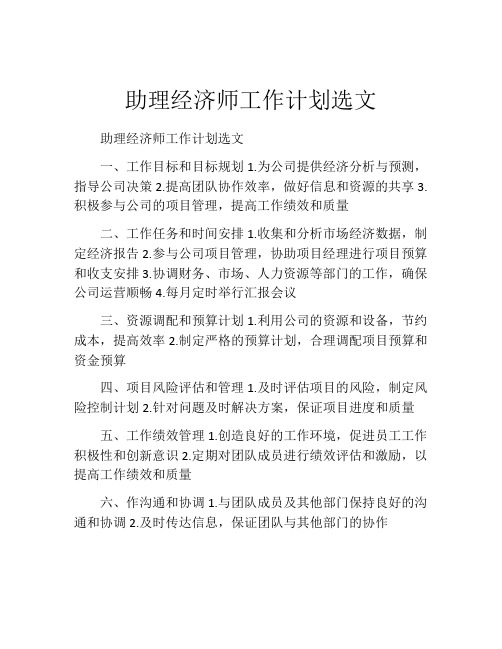 助理经济师工作计划选文