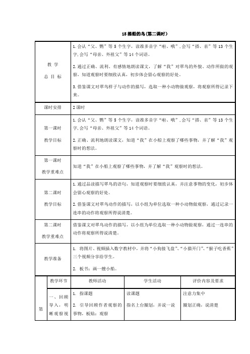 15搭船的鸟(教学设计)语文三年级上册