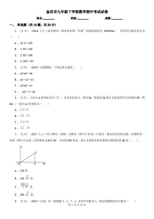 金昌市九年级下学期数学期中考试试卷
