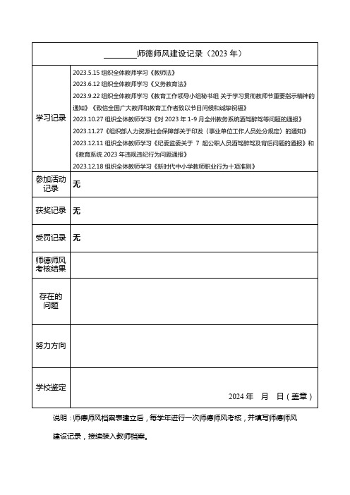 2023师德师风考核表