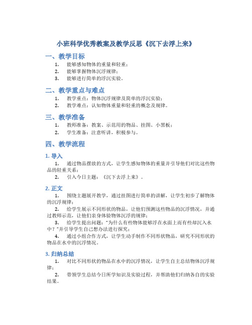 小班科学优秀教案及教学反思《沉下去浮上来》