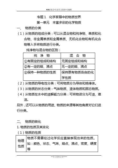 浙江高考化学必修1知识点总结