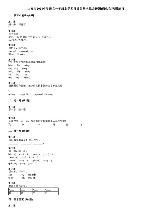 上海市2024小学语文一年级上学期统编版期末能力评测(强化卷)巩固练习